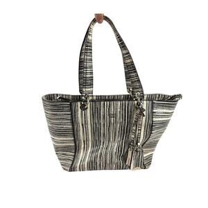 Guess Kamryn Stripe Python Tote Black White Shoulder Handbag Zipper Closure